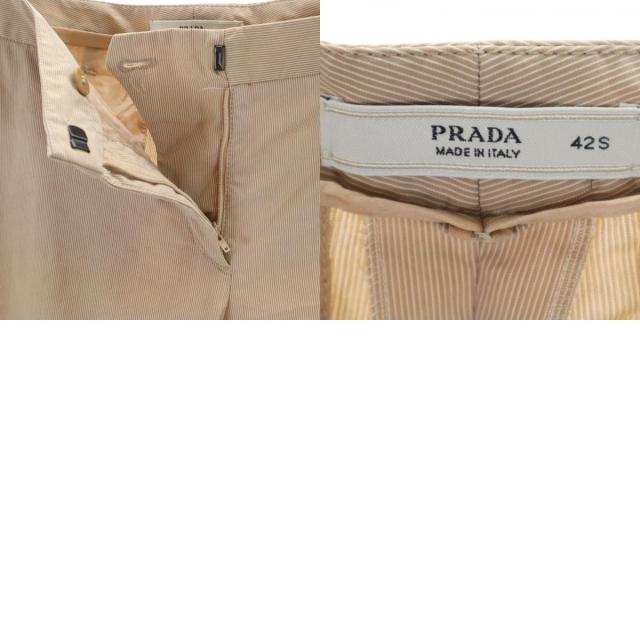 PRADA プラダ イタリア製 縞模様柄 クロップドパンツ 42S ベージュ レディース