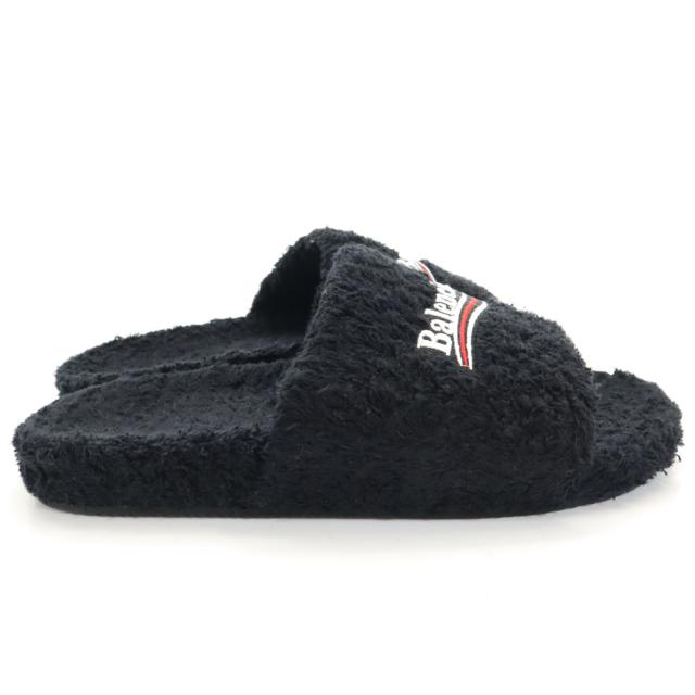 BALENCIAGA バレンシアガ Furry Slide サンダル ロゴ BALENCIAGA Furry logo-embroidered faux shearling slides