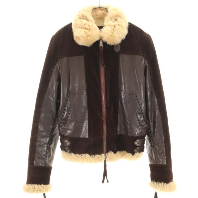 DSQUARED2 ディースクエアード イタリア製 レザー切り替え 襟ムートン コーデュロイジャケット 44 ブラウン レディース