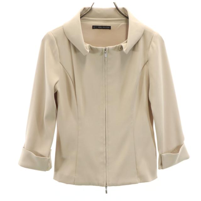 FOXEY NEW YORK フォクシーニューヨーク 日本製 7分袖 ジャケット 40 ベージュ ストレッチ レディース
