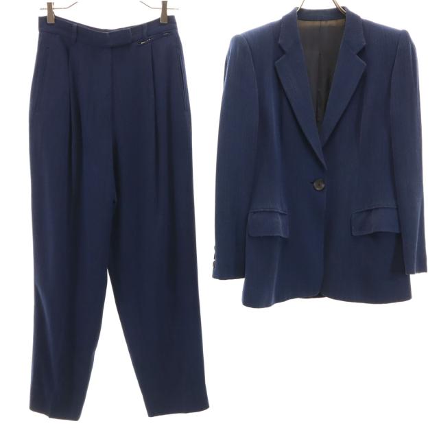 GUCCI グッチ 90s イタリア製 オールド ヘリンボーン パンツスーツ 上下セットアップ 40/42 ネイビー レディース