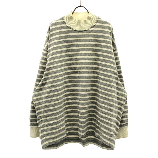 kolor/BEACON カラービーコン★ 日本製 ボーダー 長袖 リブモックネク カットソー 1 グレー×ホワイト メンズ