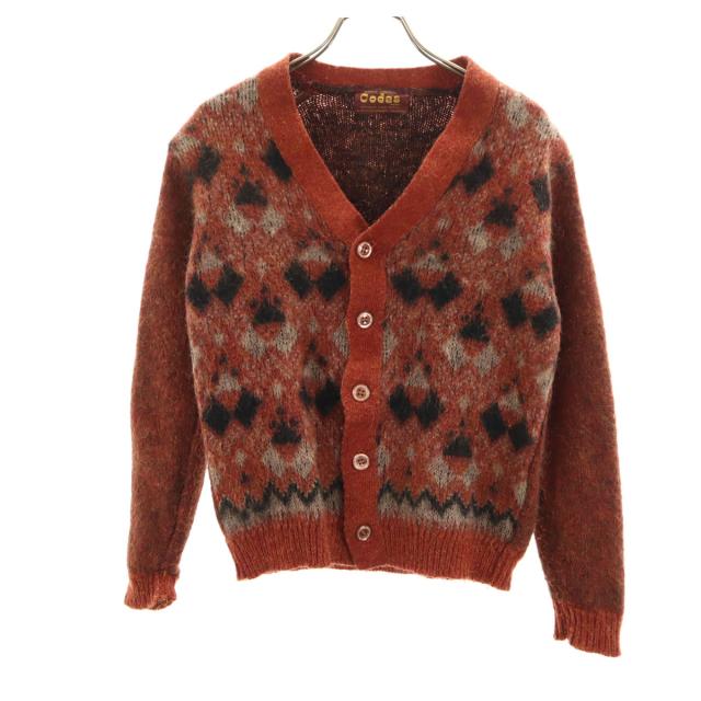 Codas 60s 70s ヴィンテージ アーガイル柄 長袖 モヘア カーディガン オレンジ メンズ