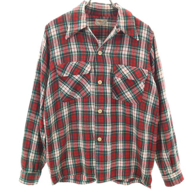 ENSENADA 50s ヴィンテージ チェック柄 長袖 ウールシャツ S レッド メンズ