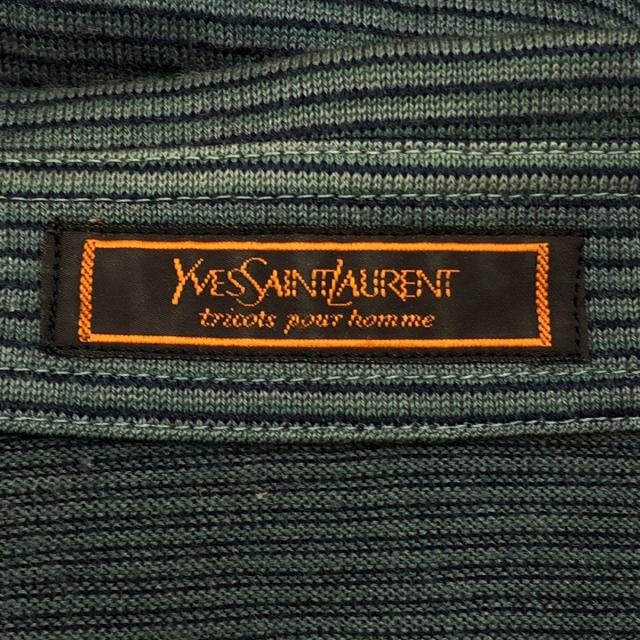 YVES SAINT LAURENT イヴサンローラン 90s オールド ボーダー柄 長袖 ボタンダウン ポロシャツ M グレー系 メンズ_6