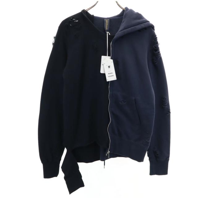 MIHARA YASUHIRO ミハラヤスヒロ 日本製 長袖 グランジ スウェットパーカー 44 ネイビー メンズ