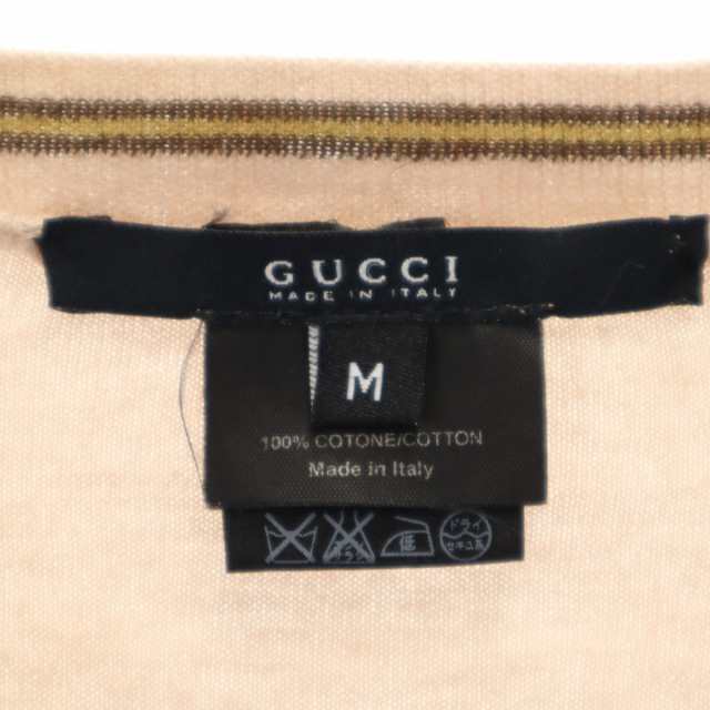 GUCCI グッチ イタリア製 長袖 Vネック カットソー M ペールオレンジ メンズ