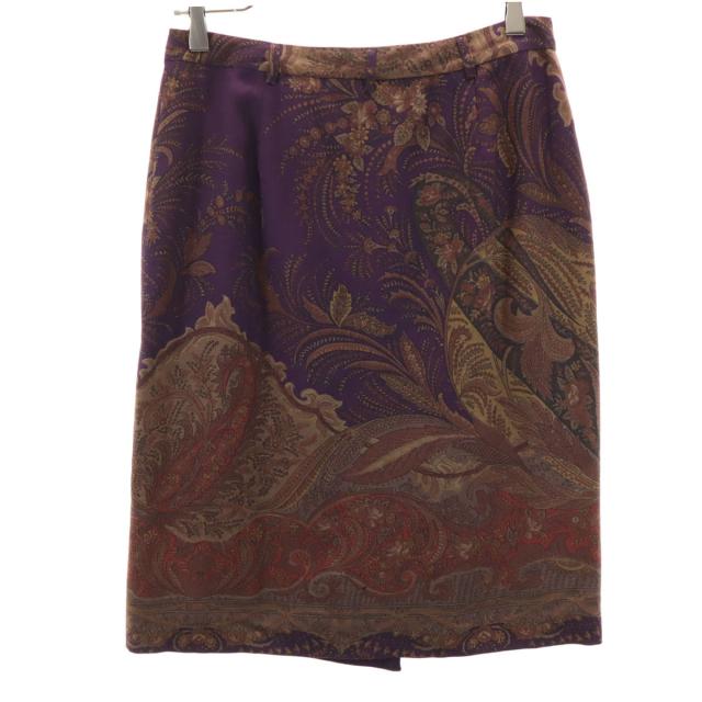ETRO エトロ イタリア製 総柄 ミモレ丈 タイトスカート 42 パープル レディース