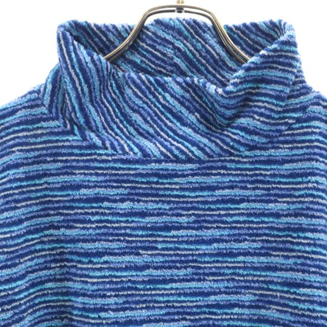 Missoni ミッソーニ 90s 日本製 オールド ボーダー柄 長袖 ハイネック パイル地 セーター L ブルー系 INTIMO レディース_2