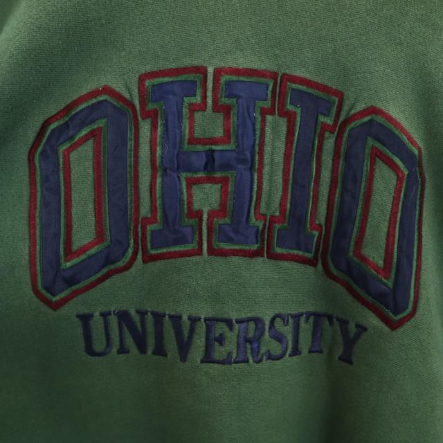 Champion チャンピオン 90s オールド USA製 刺繍タグ オハイオ大学 長袖 リバースウィーブ スウェット XXL グリーン メンズ_4