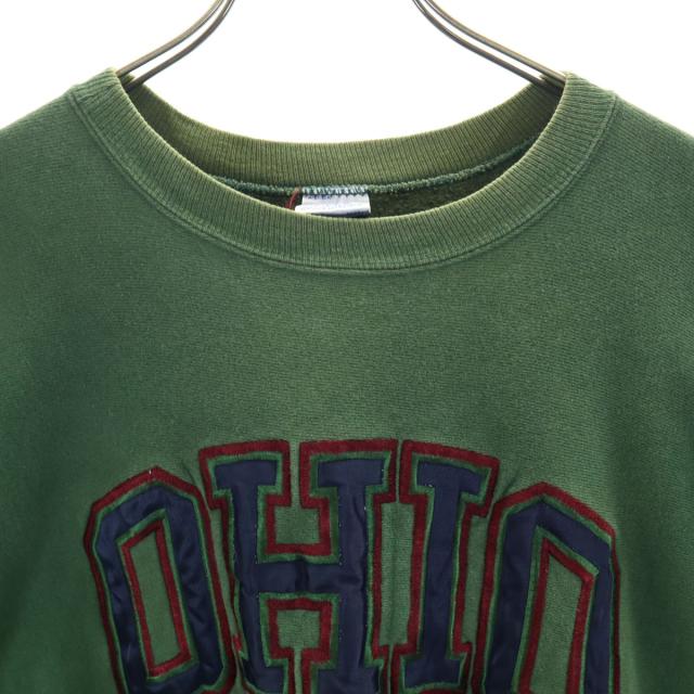 Champion チャンピオン 90s オールド USA製 刺繍タグ オハイオ大学 長袖 リバースウィーブ スウェット XXL グリーン メンズ_5