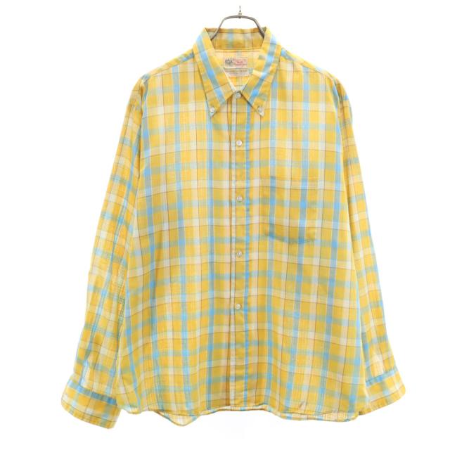 Unibersity Hall ユニバーシティ ホール 60s ヴィンテージ チェック柄 長袖 ボタンダウンシャツ L イエロー メンズ