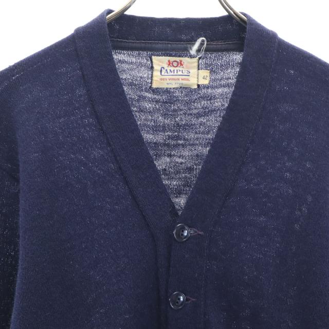 CAMPUS キャンパス 50s ヴィンテージ ウールブレンド 長袖 カーディガン 42 ネイビー メンズ_5