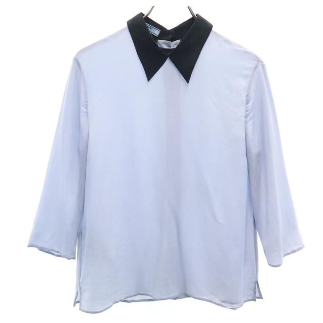 PRADA プラダ 7分袖 ブラウス 40 ブルーグレー 後開き レディース