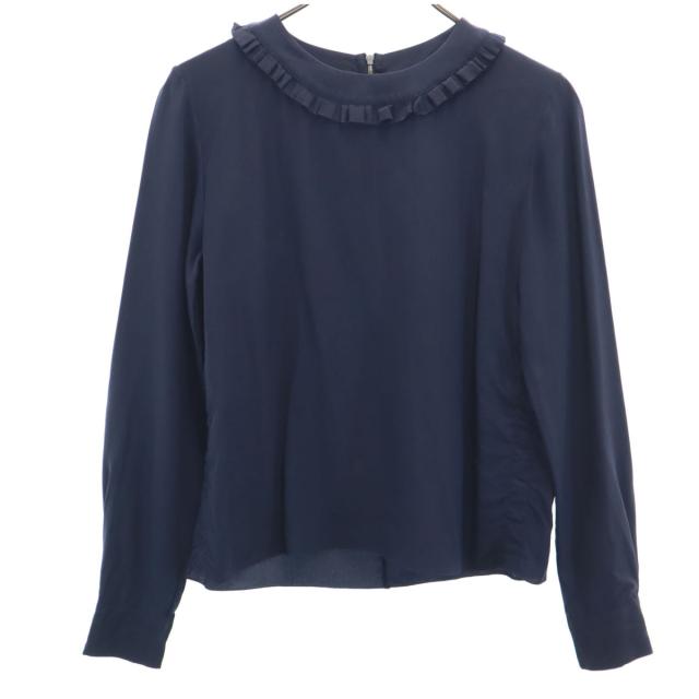 MARNI マルニ ポルトガル製 シルク 長袖 ブラウス 38 ネイビー シャツ レディース