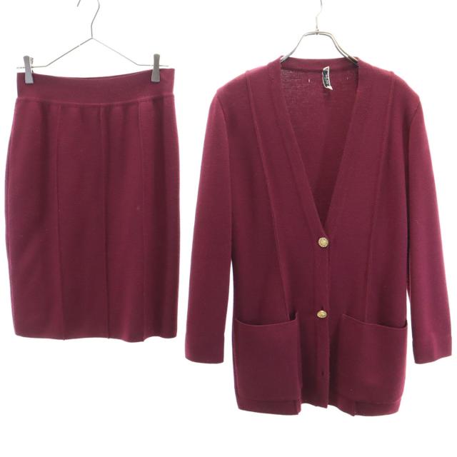 CELINE セリーヌ 80s 90s イタリア製 ウールブレンド オールド 長袖 カーディガン 上下セットアップ 38 バーガンディ レディース