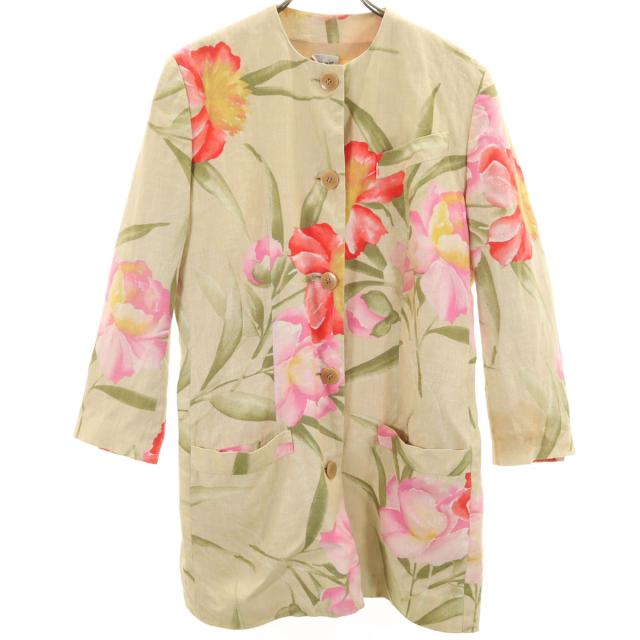 CELINE セリーヌ フランス製 花柄 コート 38 ベージュ レディース