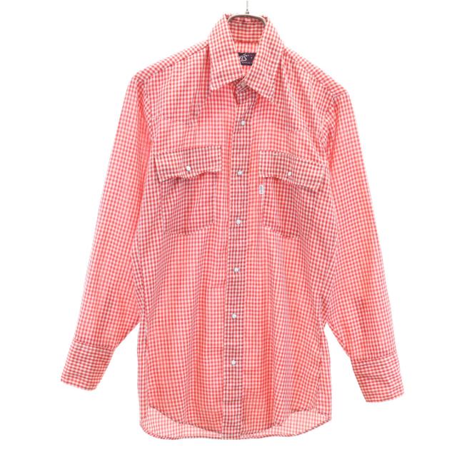 Levi’s リーバイス 70s ヴィンテージ 衿芯 白タブ ギンガムチェック柄 長袖 ウエスタンシャツ S レッド メンズ