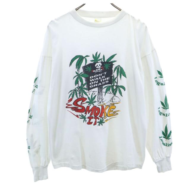 OLD オールド 90s 長袖 両面 プリントスカル Tシャツ XL ホワイト メンズ