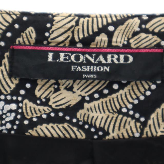 LEONARD レオナール 総柄 ノーカラー ジャケット 13AR ブラック