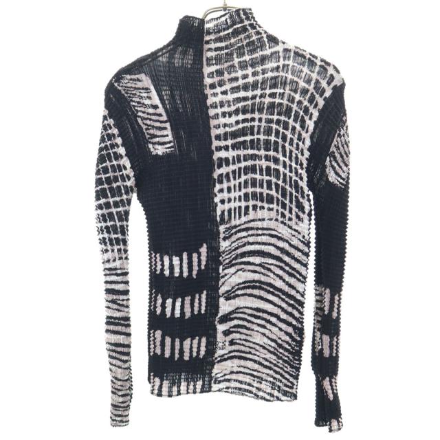 ISSEY MIYAKE イッセイミヤケ 90s オールド 日本製 総柄 長袖 ハイネック カットソー M ブラック レディース