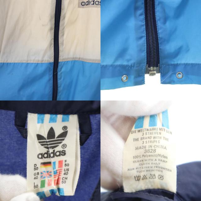 adidas アディダス 80s ヴィンテージ 万国旗タグ トレフォイルロゴ ナイロンジャケット 40 ネイビー フード付き メンズ_9
