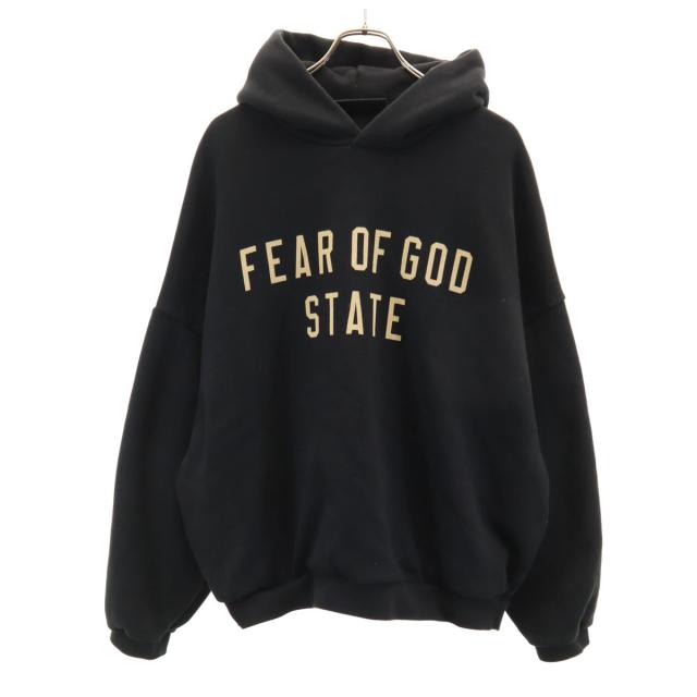 ESSENTIEL エッセンシャル 長袖 プリントロゴ スウェットパーカー XL ブラック 裏起毛 メンズ