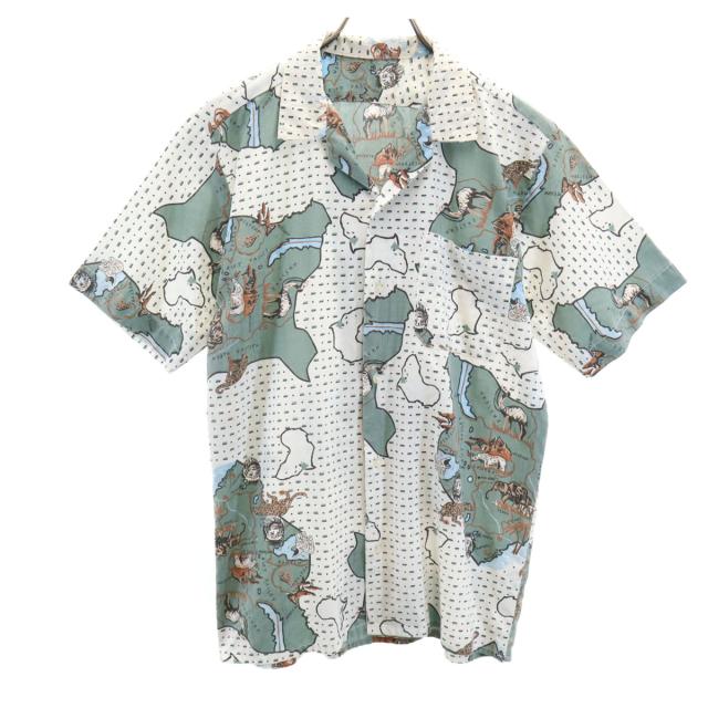 VINTAGE ヴィンテージ 60s 開襟 アニマル柄 半袖 オープンカラーシャツ ホワイト メンズ