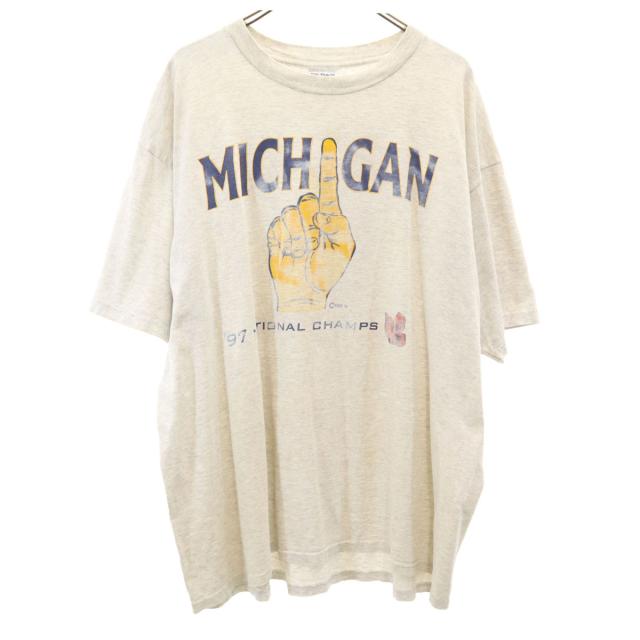 GILDAN ギルダン 90s オールド 刺繍タグ ミシガン大学 半袖 カレッジ Tシャツ XXL グレー メンズ