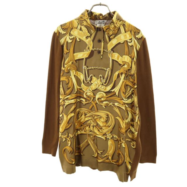 HERMES エルメス イタリア製 オールド 総柄 長袖 ニット切り替え