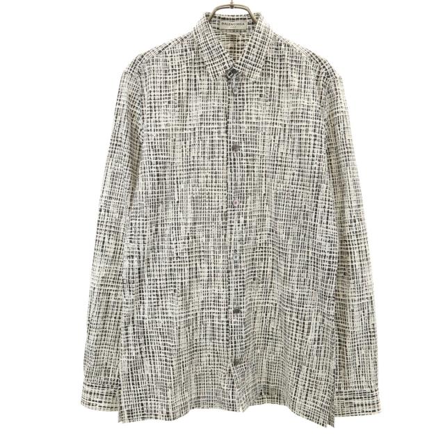 BALENCIAGA バレンシアガ イタリア製 総柄 長袖 コットンシャツ 39 ホワイト メンズ