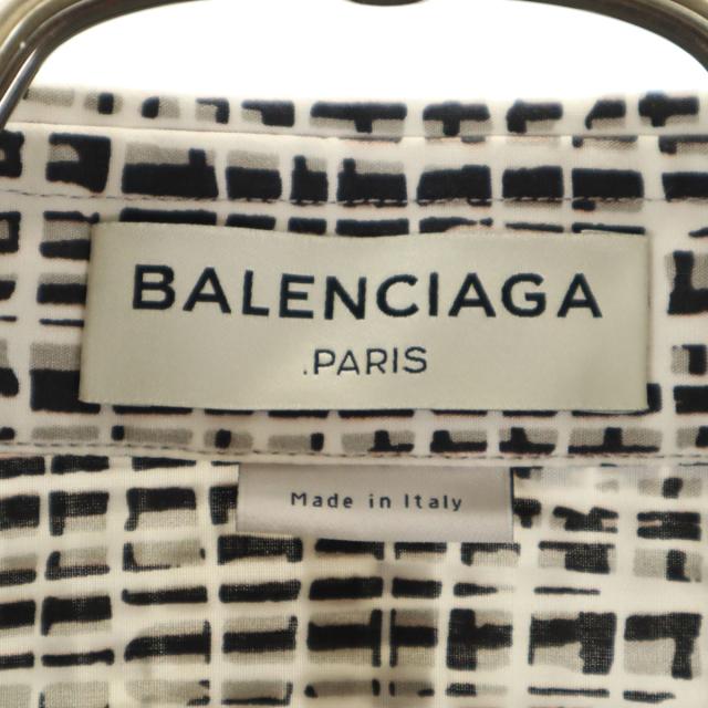 BALENCIAGA バレンシアガ イタリア製 総柄 長袖 コットンシャツ 39 ホワイト メンズ_6