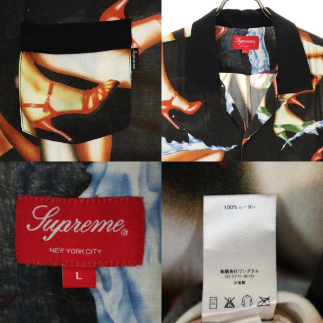 Supreme シュプリーム 15SS ヒール柄 半袖 オープンカラーシャツ L ブラック系 開襟 メンズ Supreme シュプリーム 15SS ヒール柄 半袖 オープンカラーシャツ L