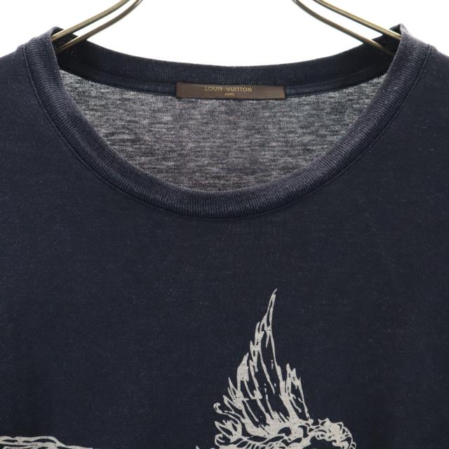 LOUIS VUITTON ルイヴィトン イタリア製 シルクブレンド エンジェル プリント 半袖 Tシャツ XL ネイビー 天使 メンズ_5