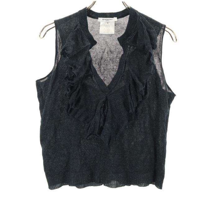 GIVENCHY ジバンシィ イタリア製 ノースリーブ フリル ニット S ネイビー レディース