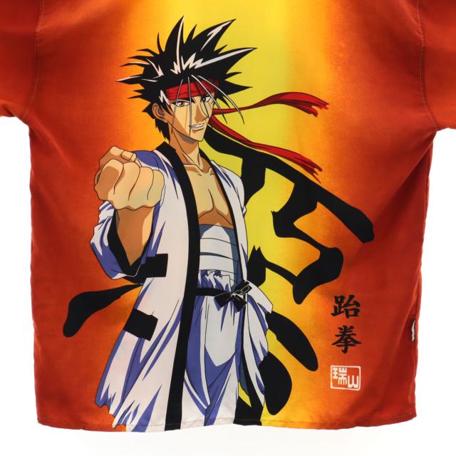 ROORA CLASSIC るろうに剣心 相楽左之助 半袖 オープンカラーシャツ 2XL オレンジ ビッグサイズ メンズ ROORA CLASSIC るろうに剣心 相楽左之助 半袖 オープンカラーシャツ