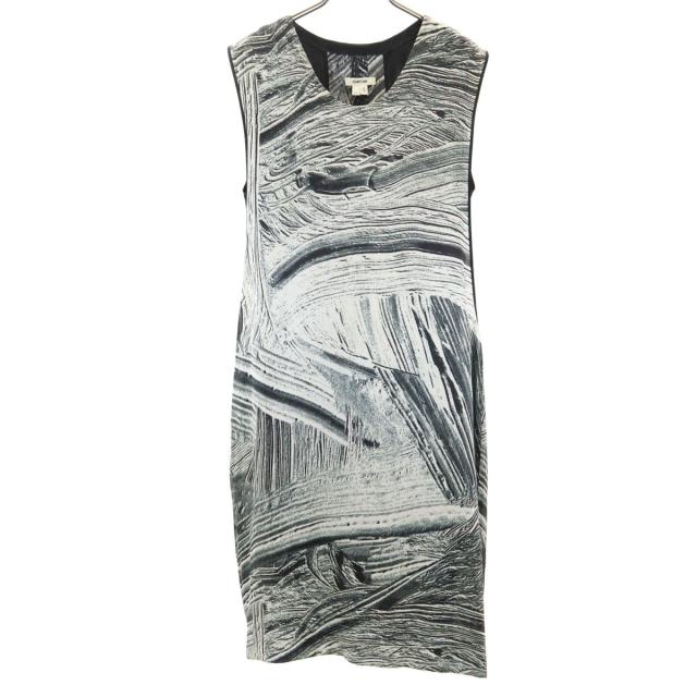 HELMUT LANG ヘルムートラング シルク 総柄 ノースリーブ ワンピース S ブラック レディース