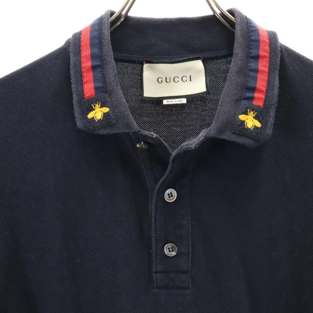 GUCCI グッチ イタリア製 半袖 ポロシャツ L 濃紺 鹿の子 レディース_5