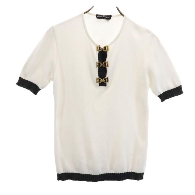 Salvatore Ferragamo サルヴァトーレフェラガモ 90s イタリア製 オールド 半袖 ニット XS ホワイト レディース