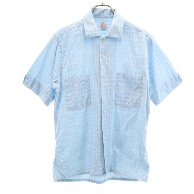 B.V.D 60s ヴィンテージ チェック柄 半袖 コットンシャツ S 水色 メンズ