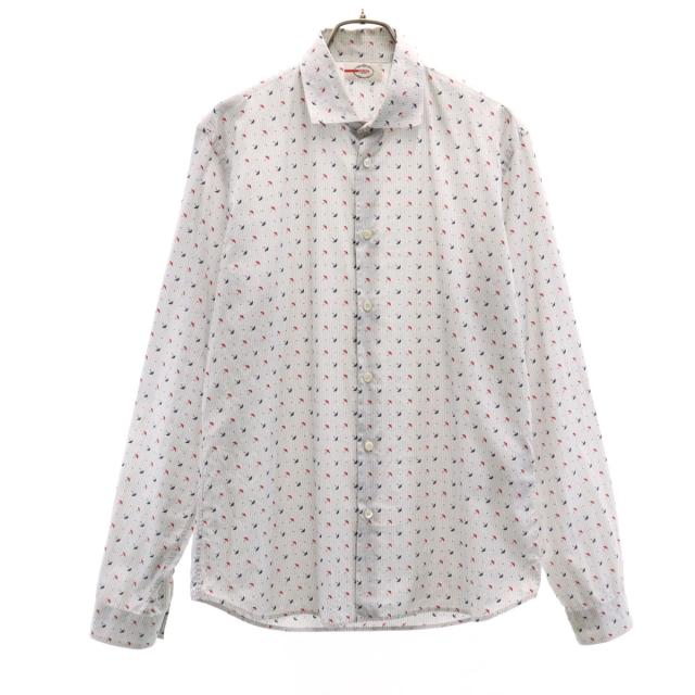 PRADA プラダ ストライプ アンブレラ柄 長袖 コットンシャツ 39 グレー メンズ