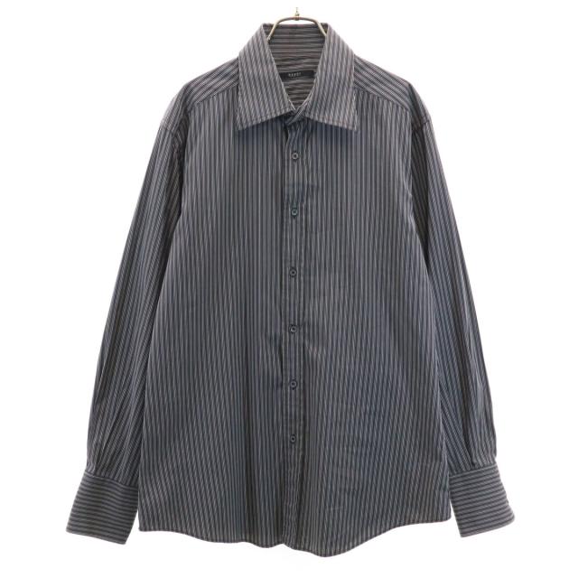 GUCCI グッチ イタリア製 ストライプ柄 長袖 コットンシャツ 43 ネイビー系 メンズ