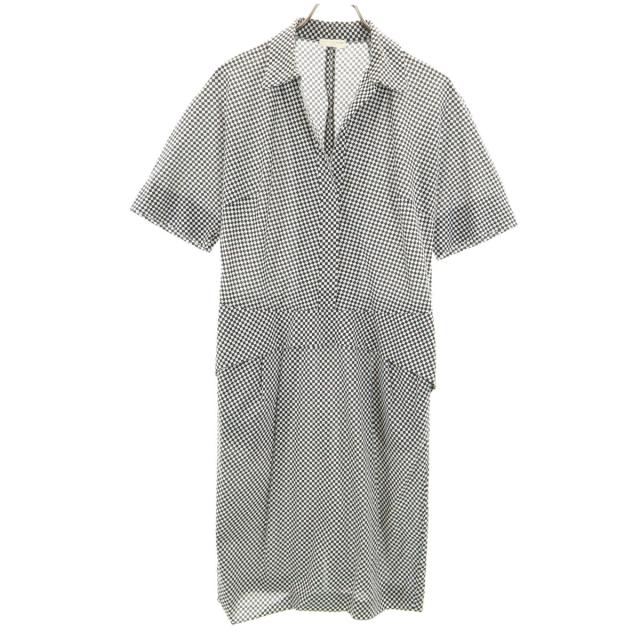 DRIES VAN NOTEN ドリスヴァンノッテン ダイヤ柄 半袖 オープンカラー ワンピース ホワイト系 レディース