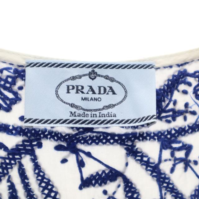 PRADA プラダ リーフ刺繍 ノースリーブ ミニワンピース 38 ホワイト レディース PRADA プラダ リーフ刺繍 ノースリーブ ミニワンピース 38 ホワイト