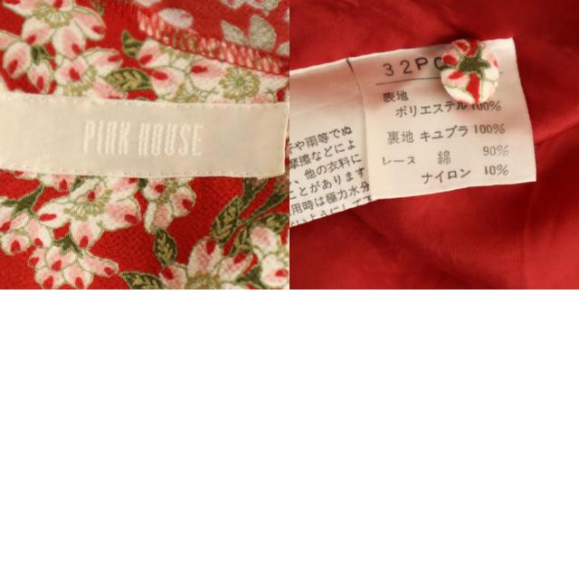 PINK HOUSE ピンクハウス  美品 ワンピース　キューピー110120 PINK HOUSE ピンクハウス 花柄 半袖 ワンピース レッド レディース