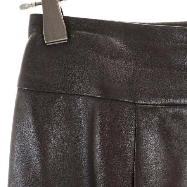 CELINE セリーヌ フランス製 ラムレザー ミディスカート 36 ダークブラウン系 レディース_5