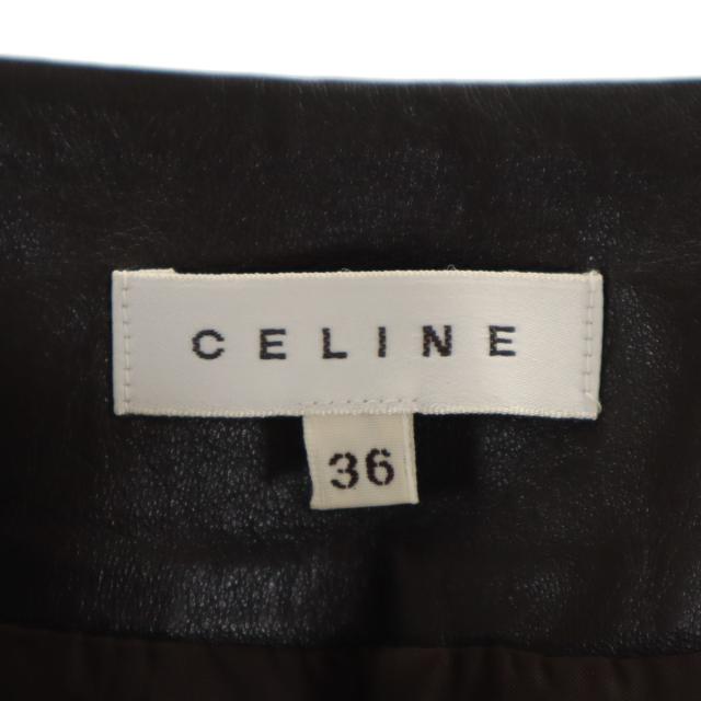 CELINE セリーヌ フランス製 ラムレザー ミディスカート 36 ダークブラウン系 レディース_6