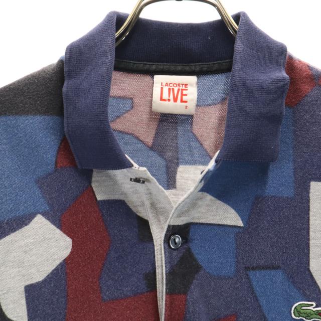 LACOSTE L!VE ラコステライブ 総柄 半袖 ポロシャツ 2 ネイビー メンズ
