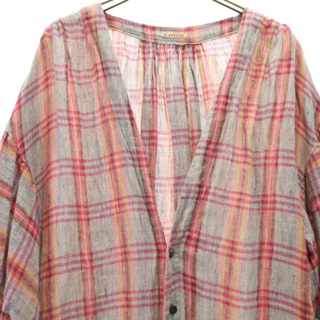美品 KAPITAL 変形デザイン 長袖ネルシャツ リネン混 麻 レディース0 美品 KAPITAL 変形デザイン 長袖ネルシャツ リネン混 麻 レディース0