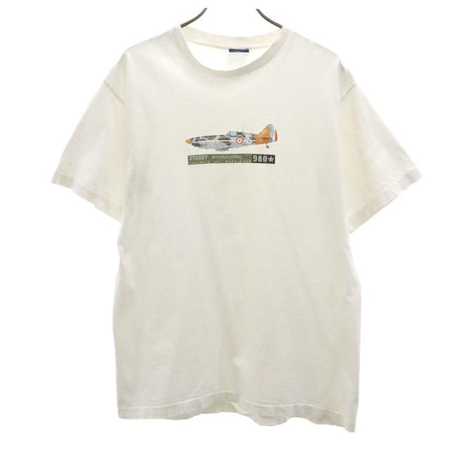 STUSSY ステューシー 90s USA製 オールド 紺タグ フランス空軍 戦闘機 D.520 半袖 Tシャツ M ホワイト シングルステッチ メンズ